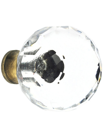 Large Lead-Free Faceted Crystal Globe Knob with Solid Brass Base in Antique Brass.